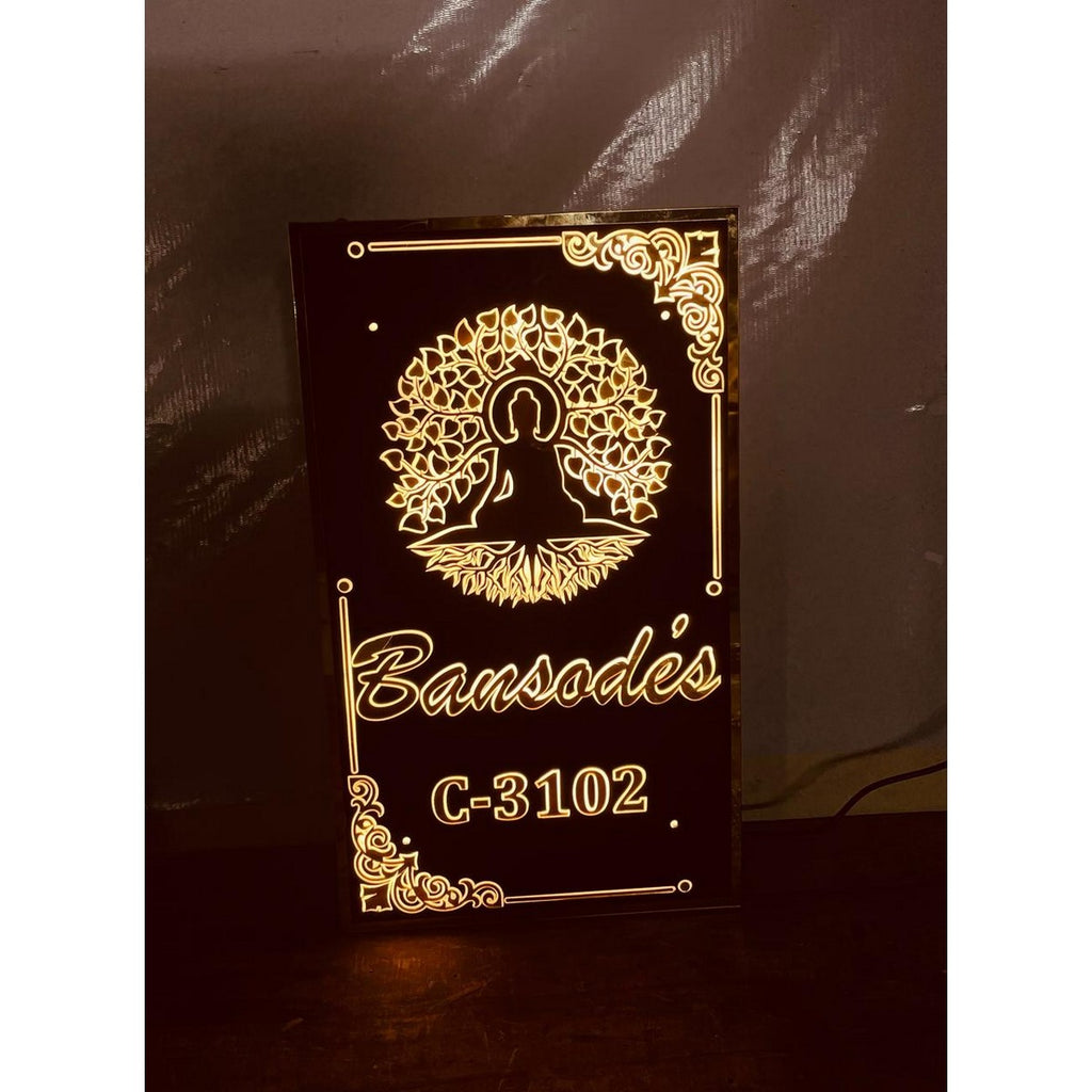 Black & Golden LED Acrylic Name Plate for Home