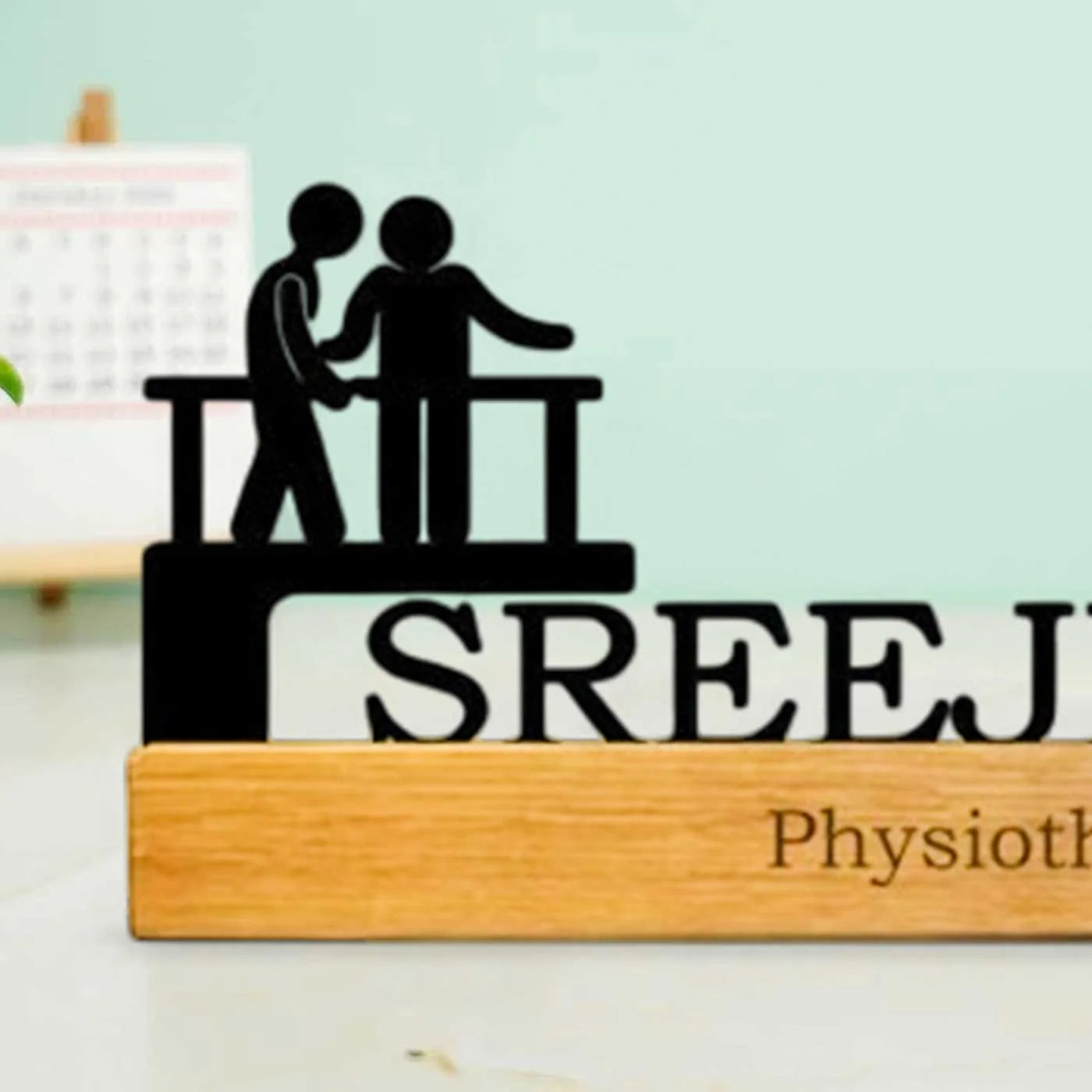 Personalized Minimal Desk Table Name Plate for Physiotherapy