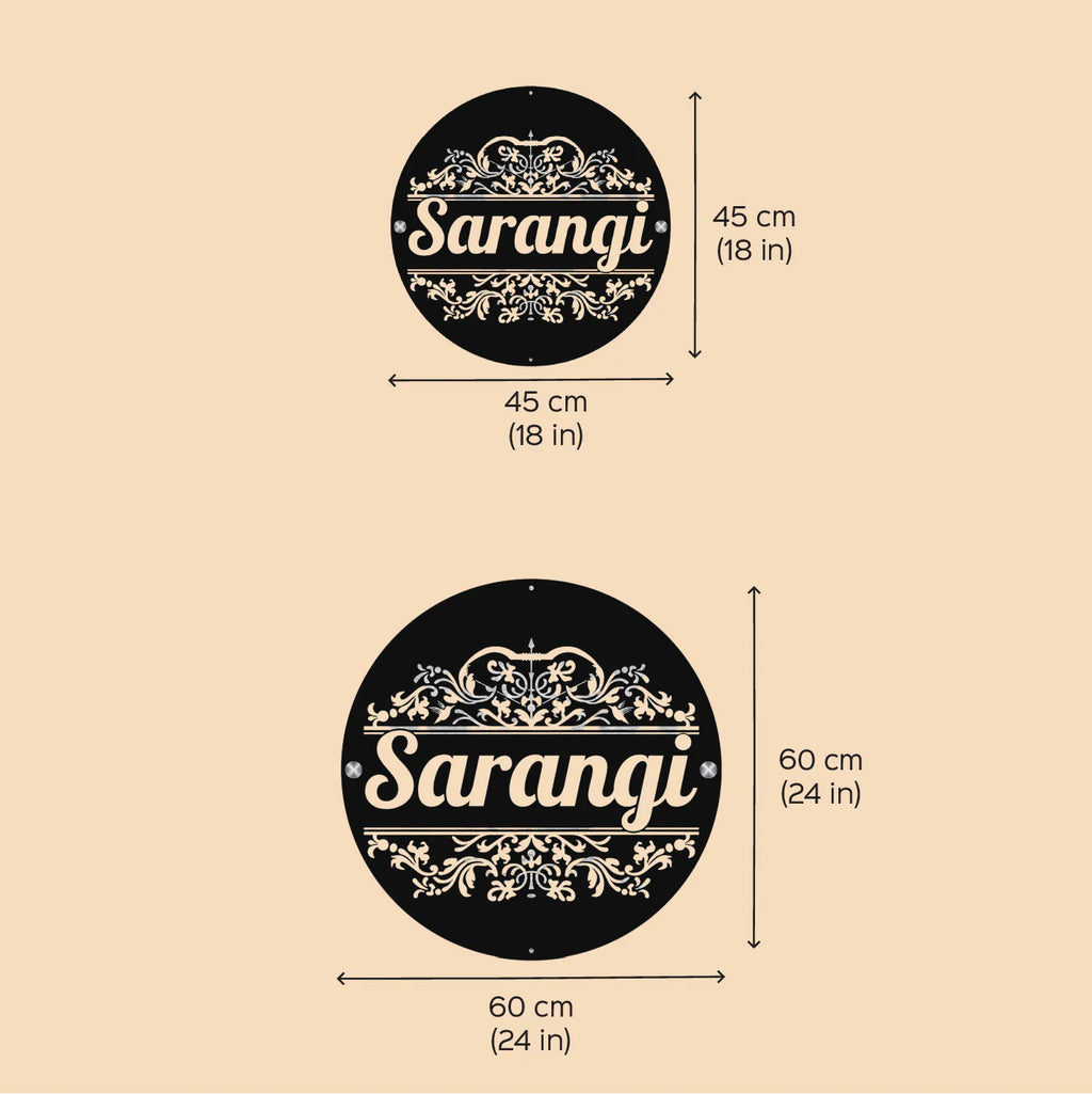 Personalized Laser Cut Round Metal Name Plate for Home - Harshita Craft