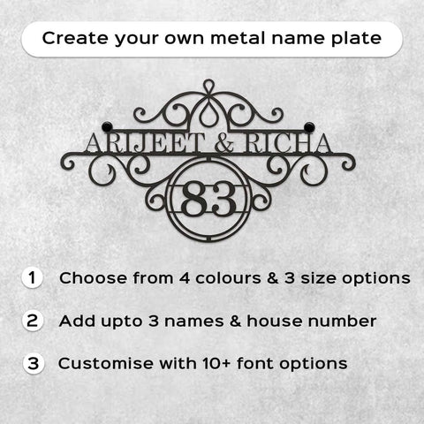 Premium Metal Name Plate for Home – Personalized Weatherproof Mild Steel Name Plate for House Entrance (Outdoor Safe)