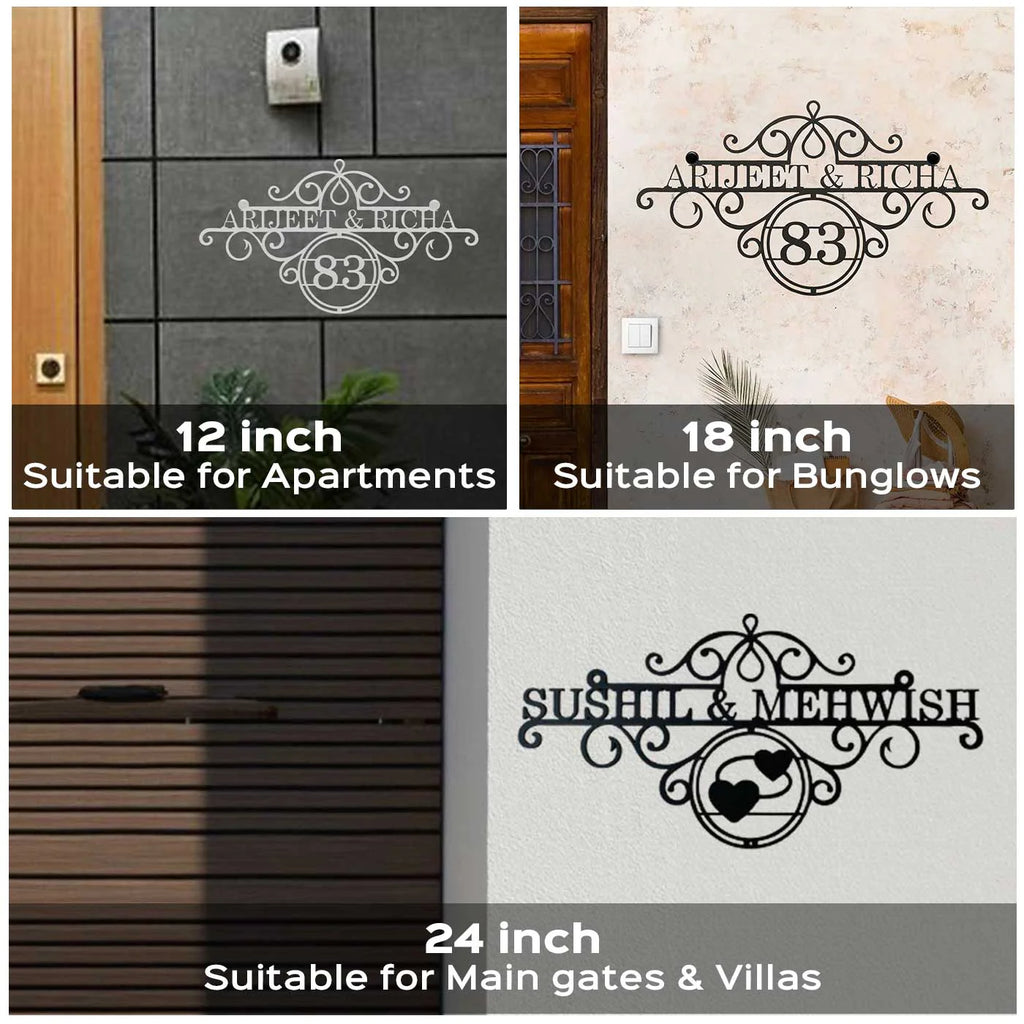 Premium Metal Name Plate for Home – Personalized Weatherproof Mild Steel Name Plate for House Entrance (Outdoor Safe) - Harshita Craft