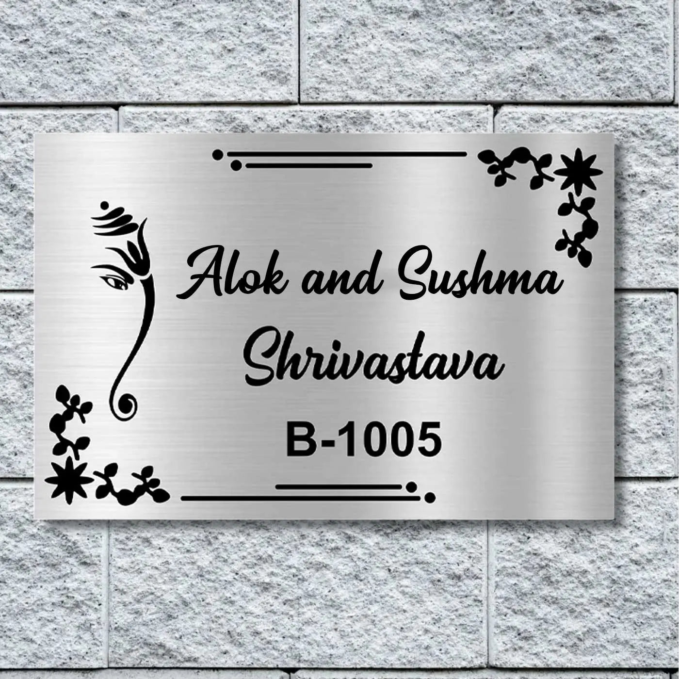 Personalized Ganesha Theme Metal Name Plate for Home | Stainless Steel Design - Harshita Craft