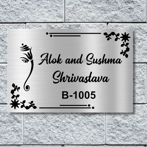 Personalized Ganesha Theme Metal Name Plate for Home | Stainless Steel Design