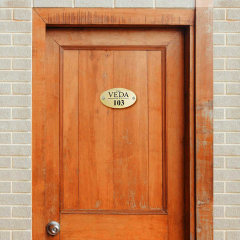 Personalized Small Waterproof Oval Golden Metal Name Plate for Home & Hotel Rooms