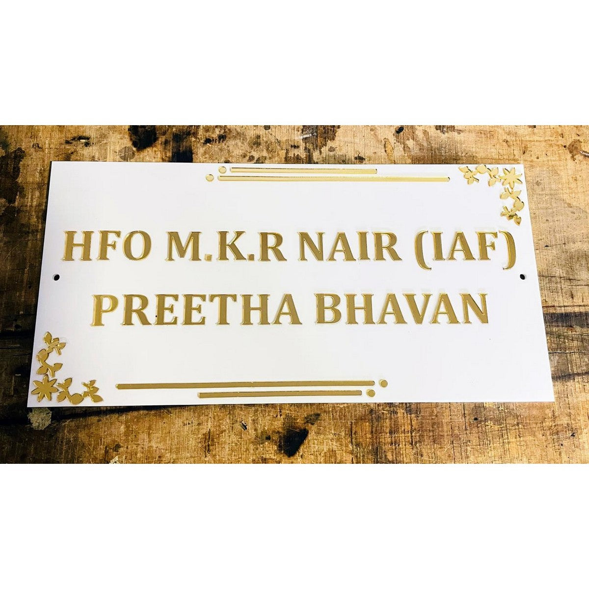 Unique Designer White & Golden Acrylic Customized Name Plate for Home