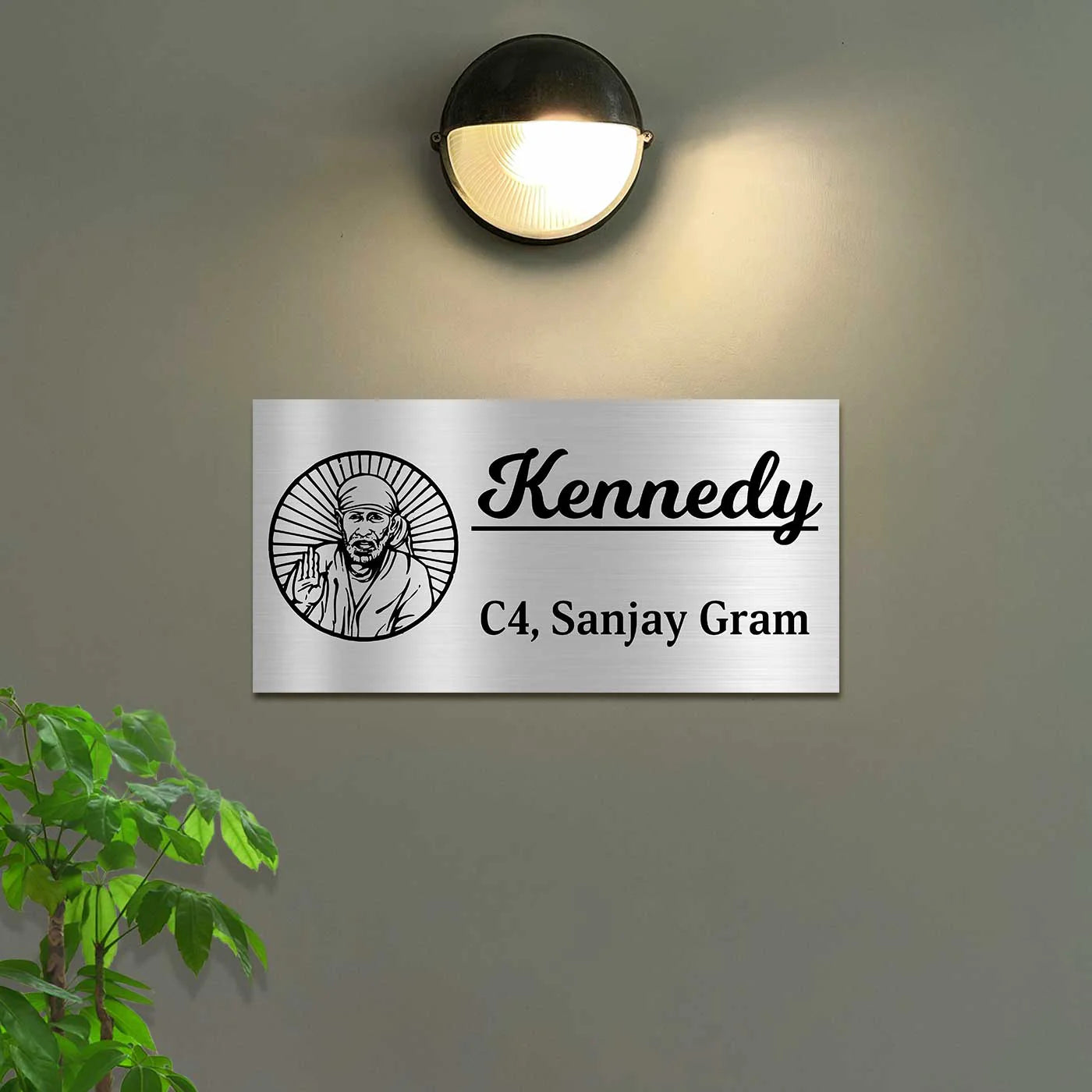 Personalized Stainless Steel Metal Name Plate for Home – Sai Baba Theme - Harshita Craft