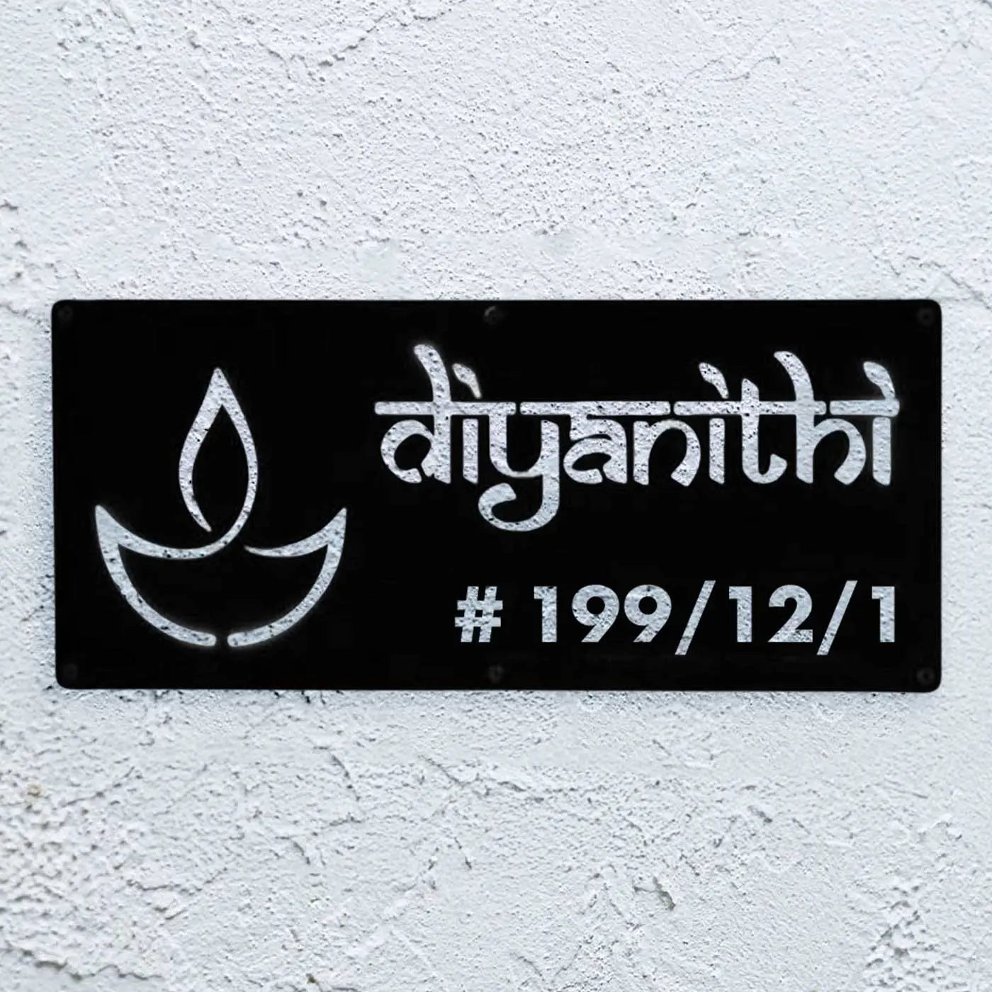 Personalized Waterproof Diya Design Laser Cut Metal LED Name Plate for Home Entrance - Harshita Craft
