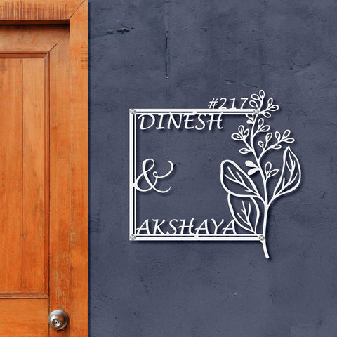 Personalized Floral Metal Name Plate for Home | Laser Cut Steel Design