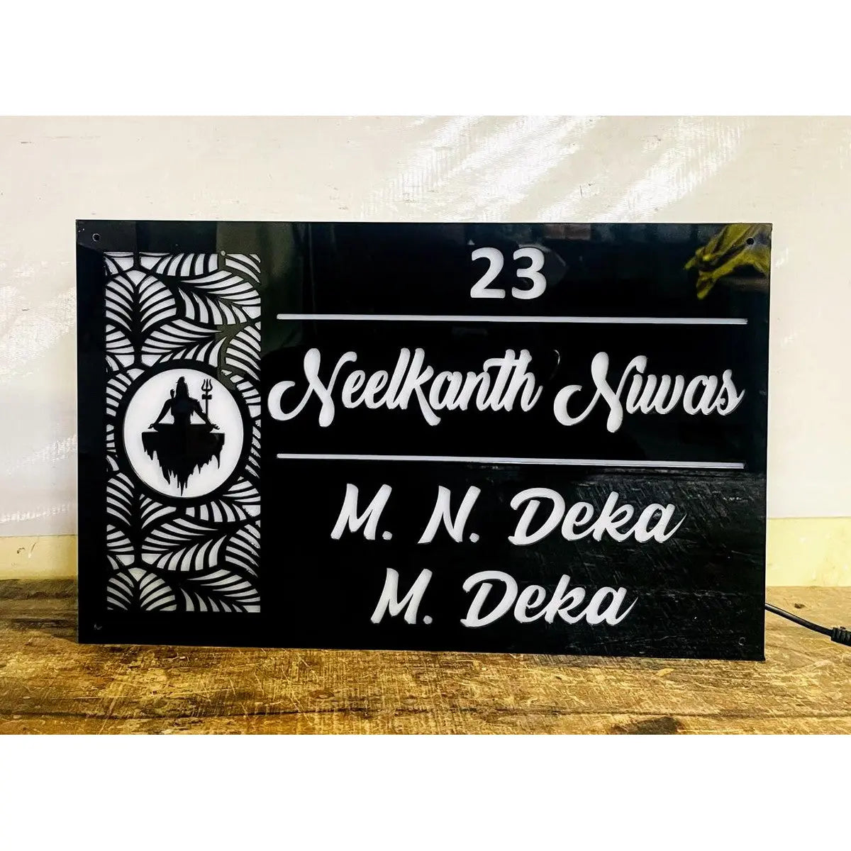 Shiv Ji Jali Design Acrylic LED Name Plate - Harshita Craft
