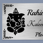 Personalized Ganesha Theme Stainless Steel Metal Name Plate for Home - Harshita Craft