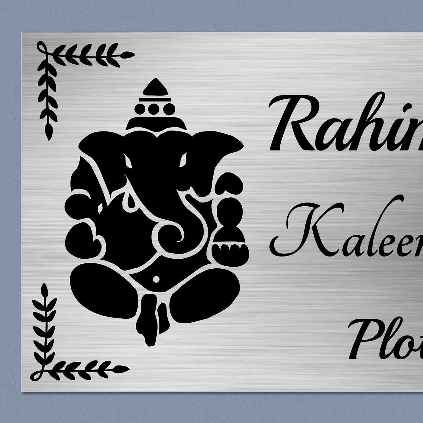 Personalized Ganesha Theme Stainless Steel Metal Name Plate for Home - Harshita Craft