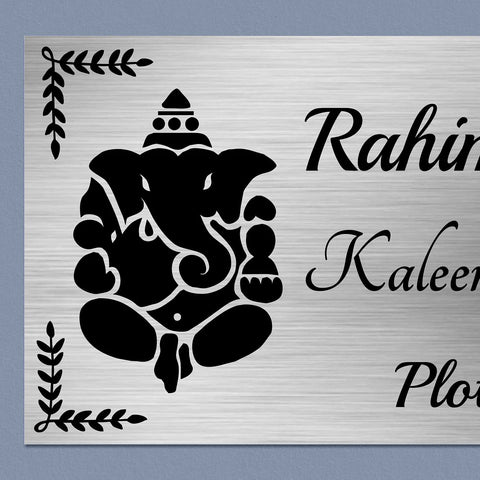 Personalized Ganesha Theme Stainless Steel Metal Name Plate for Home