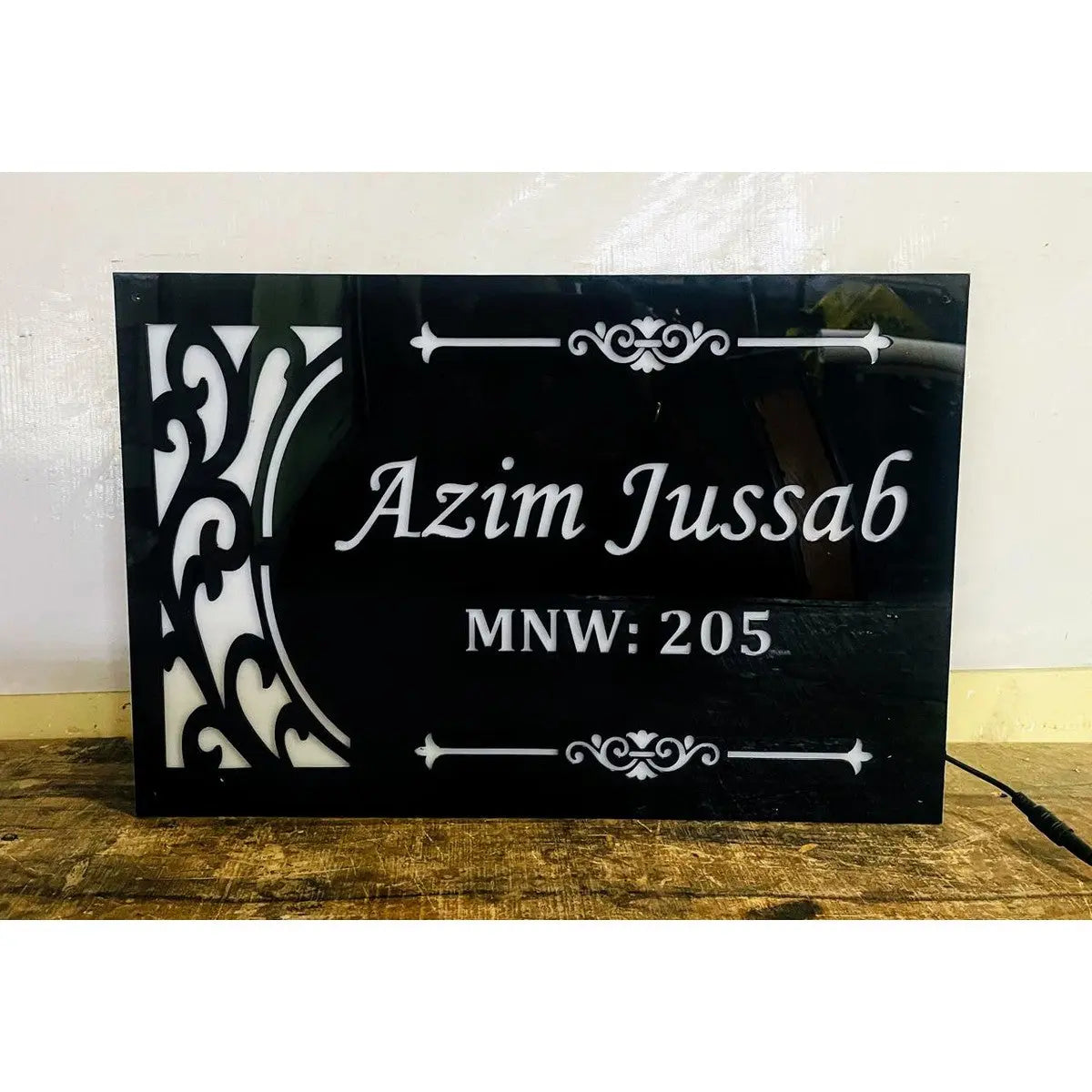 Acrylic Custom Design Yellow LED Name Plate for Home - Harshita Craft