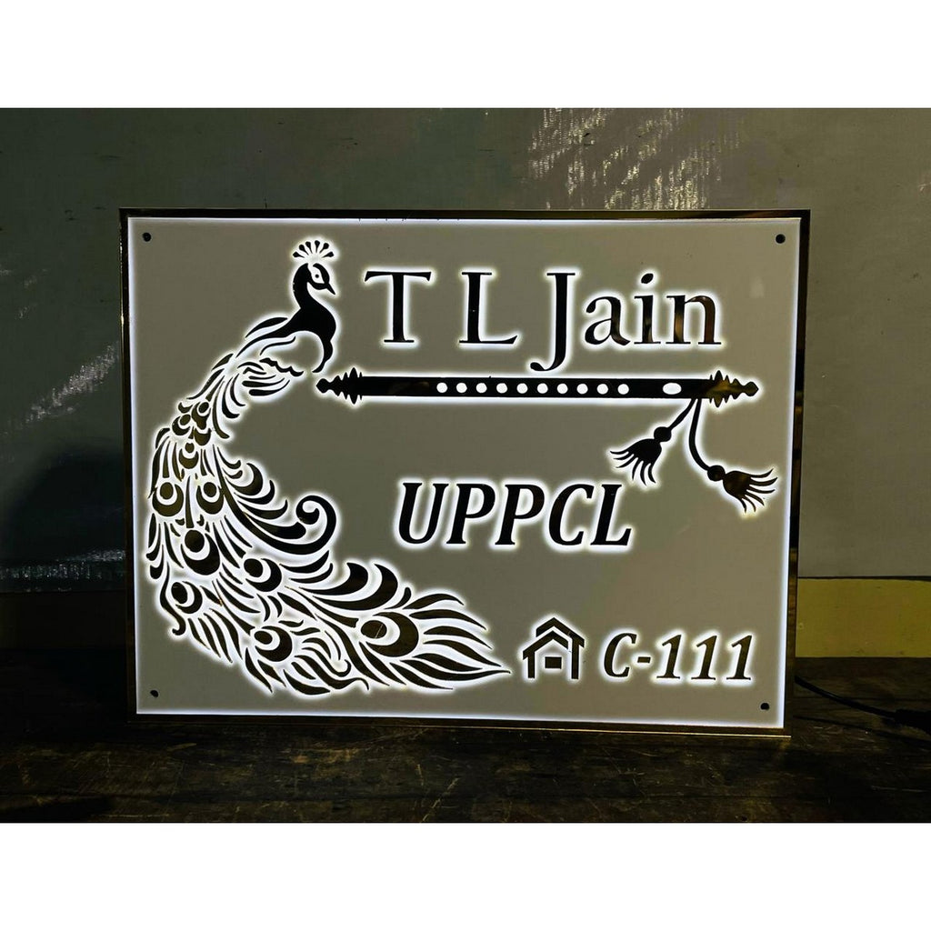 3D Embossed LED Acrylic Name Plate for Home – Waterproof Golden Letters Design - Harshita Craft