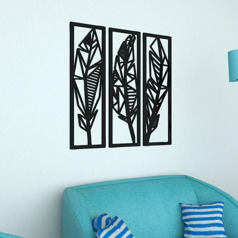 Three Tropical Leaf Frame Metal Wall Art