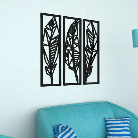 Three Tropical Leaf Frame Metal Wall Art