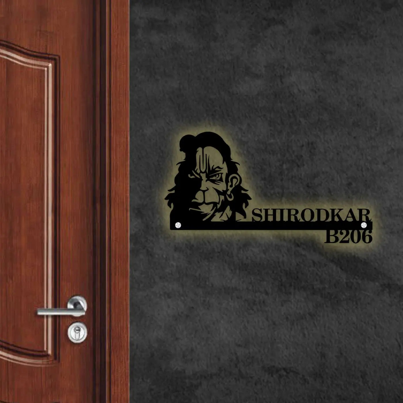 Personalized Hanuman Metal Name Plate for Home | Laser Cut Design - Harshita Craft
