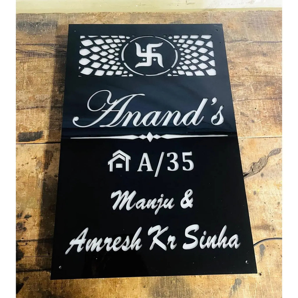 Acrylic Laser Cut LED House Name Plate with Yellow Lights – Custom Home Design - Harshita Craft