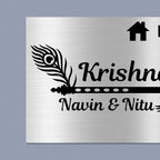 Personalized Stainless Steel Metal Name Plate for Home – Flute Theme | Premium Outdoor Name Plate - Harshita Craft