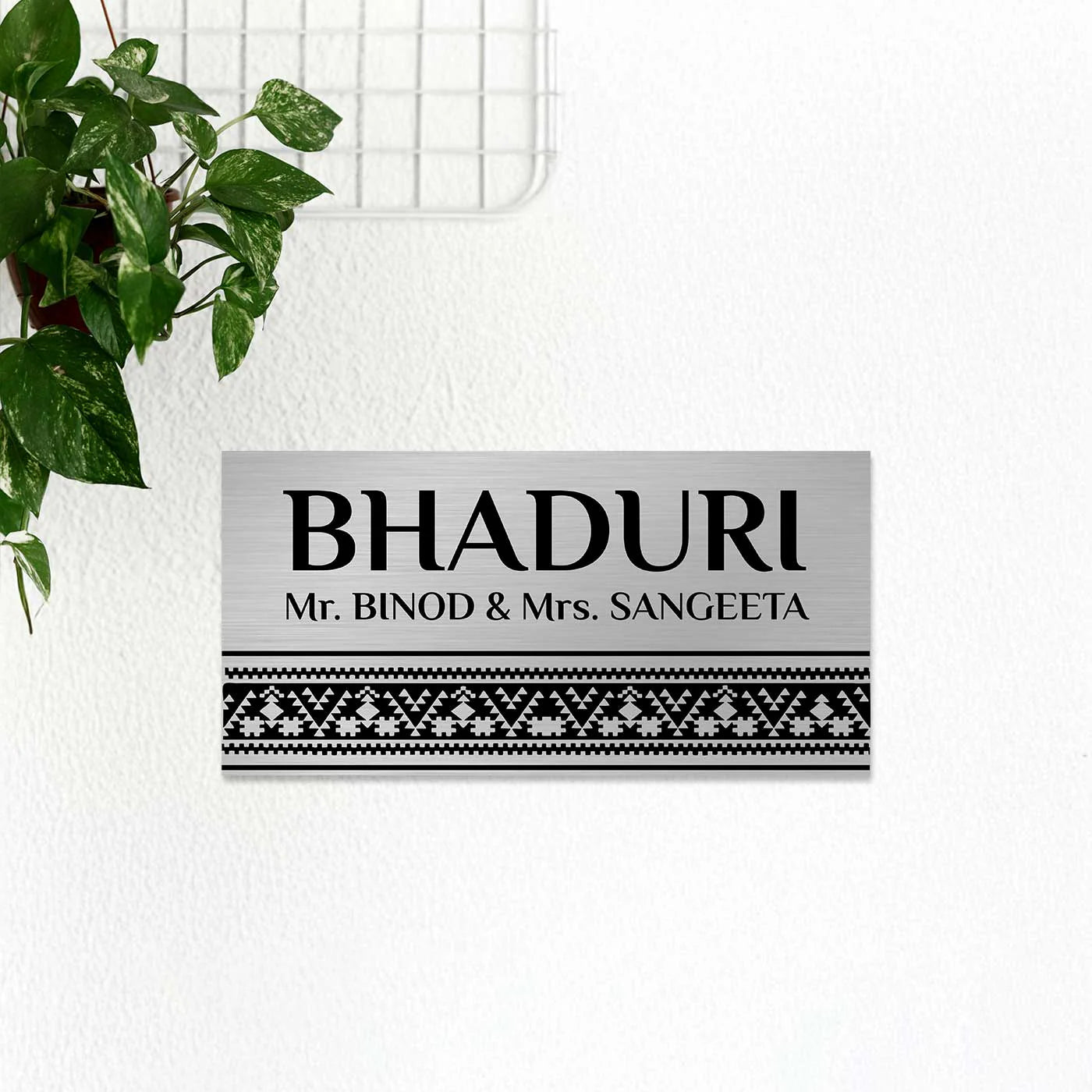 Personalized Minimal Line Art Stainless Steel Metal Name Plate for Home - Harshita Craft