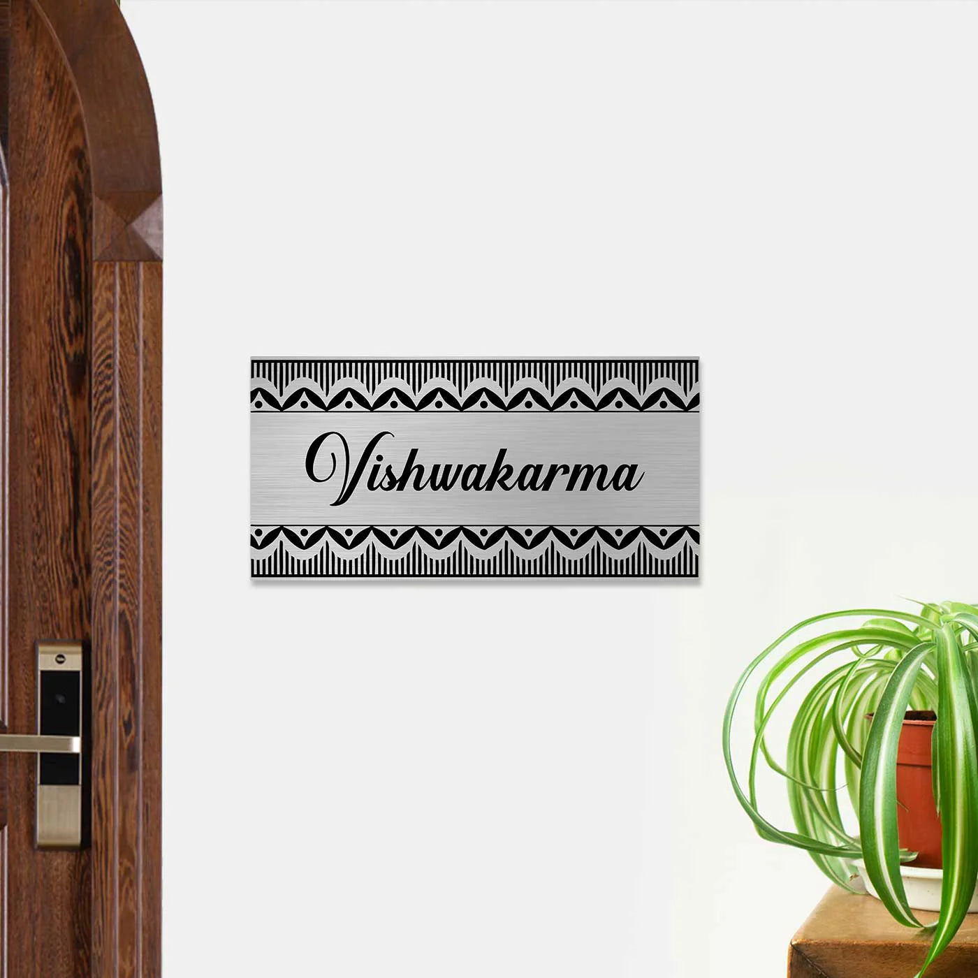 Personalized Line Art Metal Name Plate for Home – Stainless Steel - Harshita Craft
