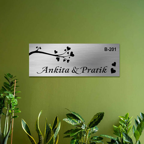 Personalized Love Theme Stainless Steel Metal Name Plate for Home Entrance