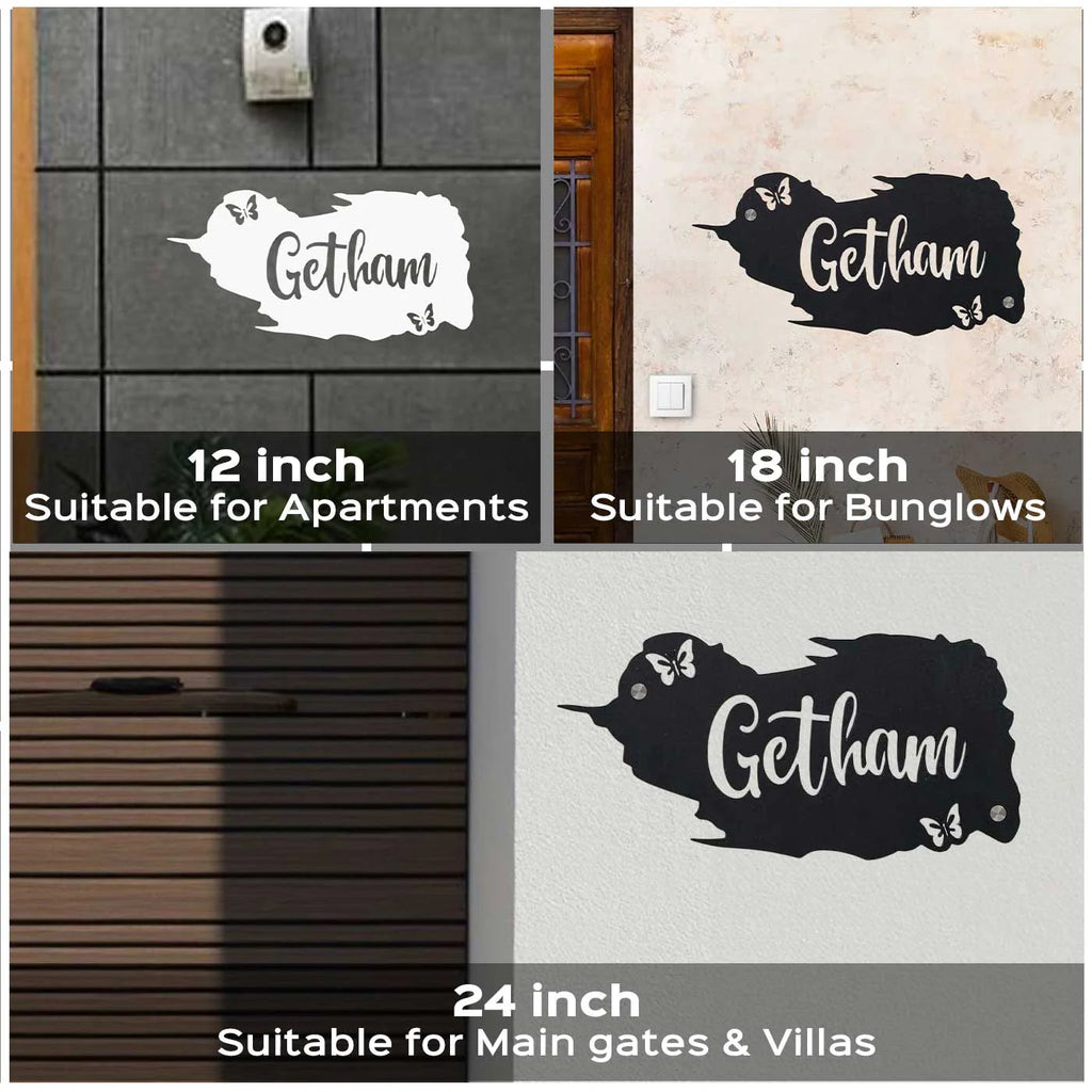 Personalized Metal Name Plate for Home – Weatherproof Butterfly Design - Harshita Craft