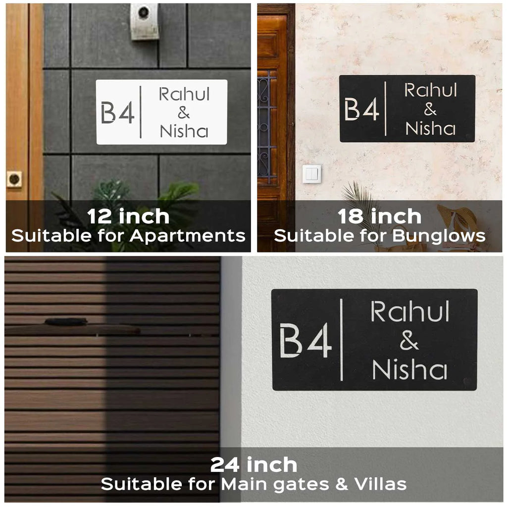 Personalized Rectangle Metal Name Plate for Home with House Number - Harshita Craft