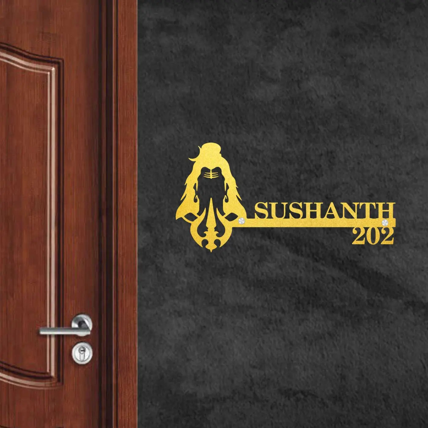 Personalized Shiva Face Laser Cut Metal Name Plate for Home - Harshita Craft