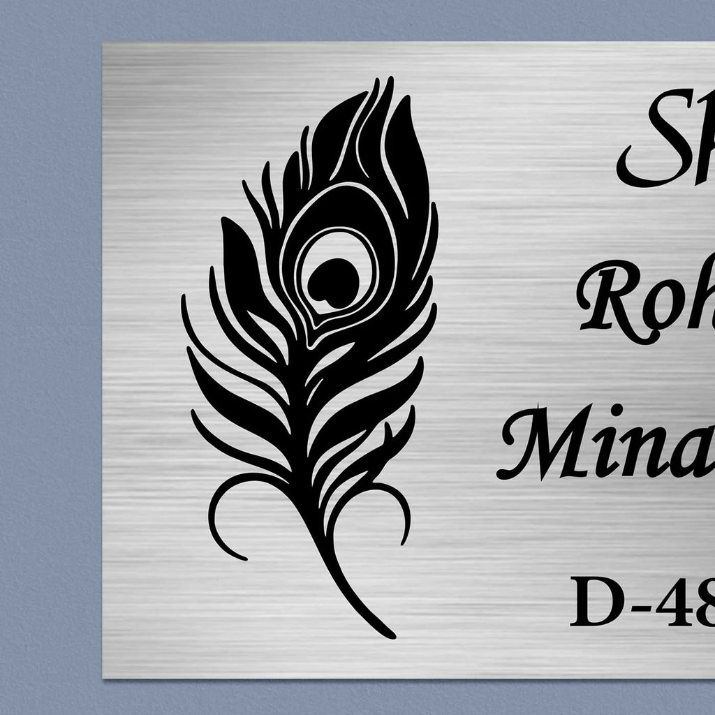 Personalized Feather Theme Stainless Steel Metal Name Plate for Home | Custom Laser-Cut Design - Harshita Craft