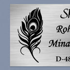 Personalized Feather Theme Stainless Steel Metal Name Plate for Home | Custom Laser-Cut Design - Harshita Craft