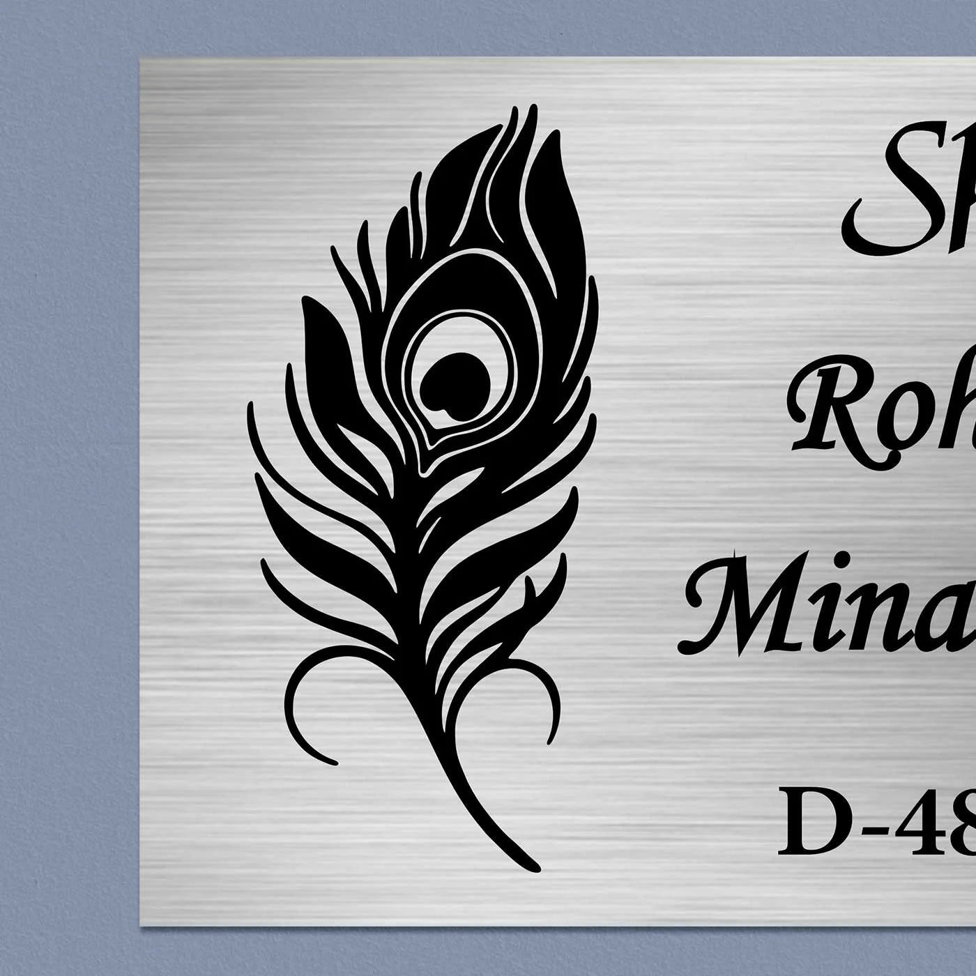 Personalized Feather Theme Stainless Steel Metal Name Plate for Home | Custom Laser-Cut Design - Harshita Craft