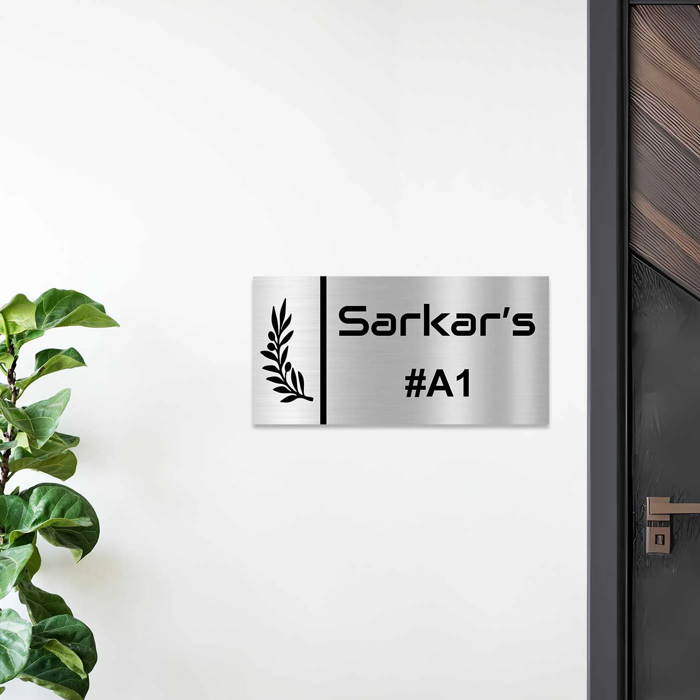 Personalized Leaf Theme Stainless Steel Metal Name Plate for Home & Outdoor - Harshita Craft