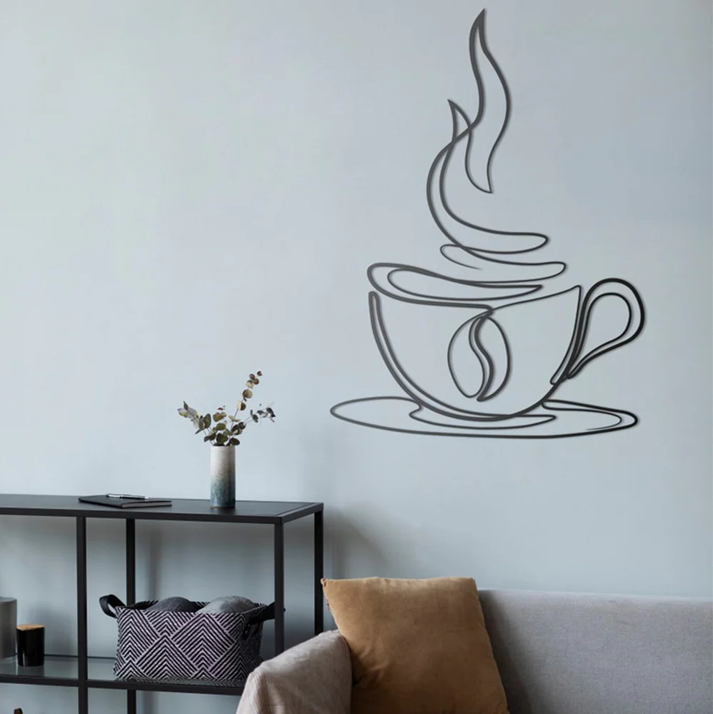 Coffee Cup Line Art Metal Wall Art