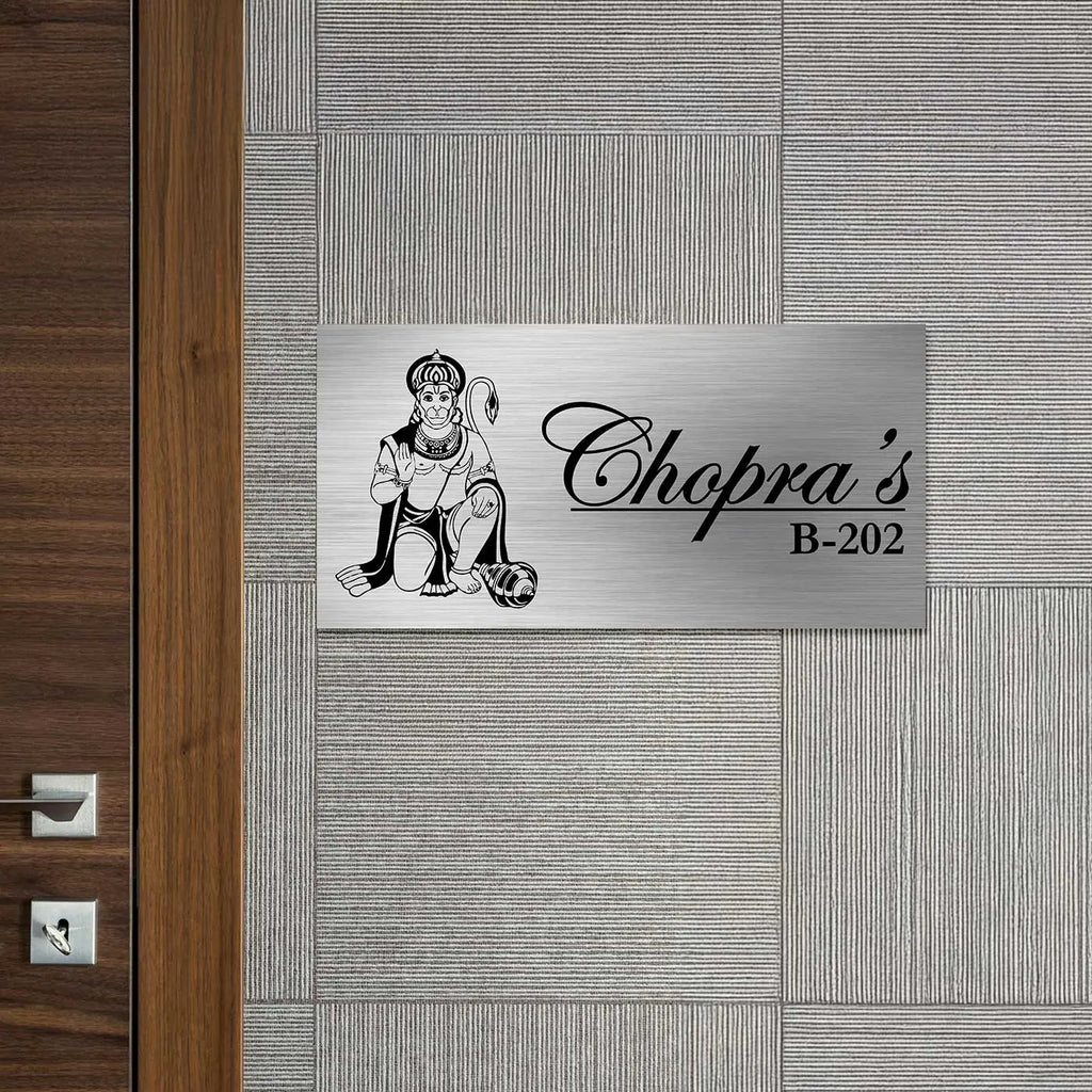 Personalized Hanuman Metal Name Plate for Home – Stainless Steel - Harshita Craft