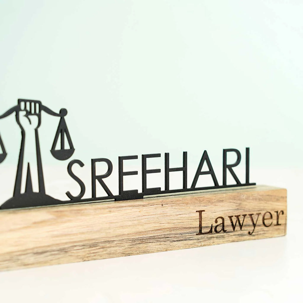 Personalized Minimal Desk Metal Name Plate for Lawyers – Premium Office Nameplate - Harshita Craft
