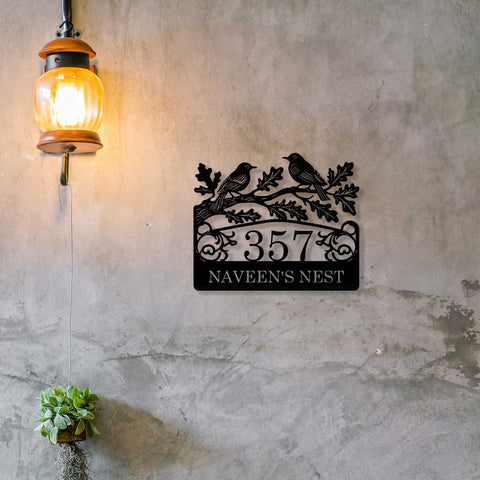 Personalized Metal Name Plate for Home – Birds Theme Laser Cut Steel