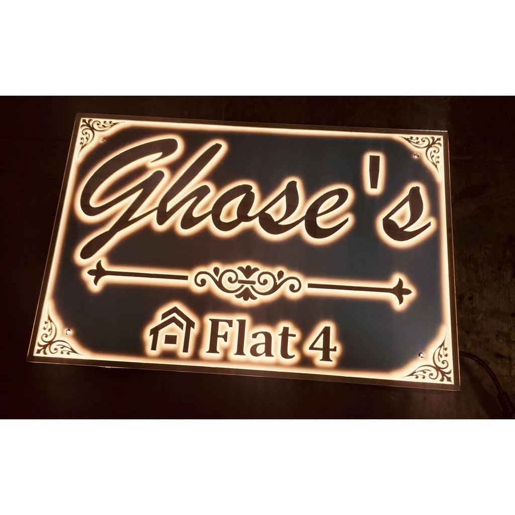 Acrylic LED Home Name Plate | Custom Acrylic Name Plate Design for Home Wall - Harshita Craft