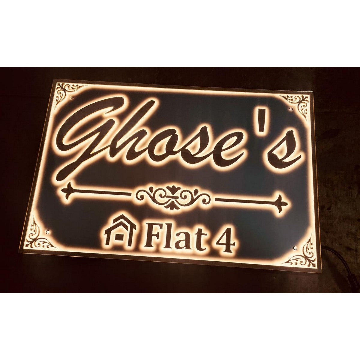 Acrylic LED Home Name Plate | Custom Acrylic Name Plate Design for Home Wall - Harshita Craft