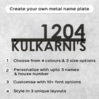 Personalized Metal Name Plate for Home – Modern Weatherproof Steel Name Plate with House Number - Harshita Craft