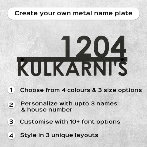 Personalized Metal Name Plate for Home – Modern Weatherproof Steel Name Plate with House Number