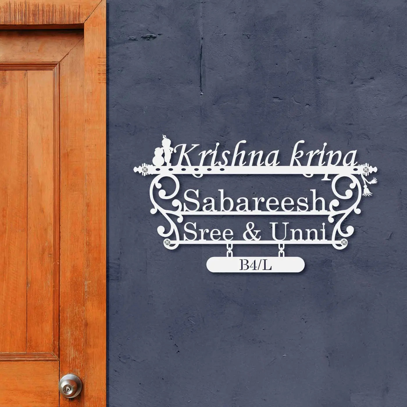 Personalized Laser Cut Little Krishna Metal Name Plate for Home - Harshita Craft