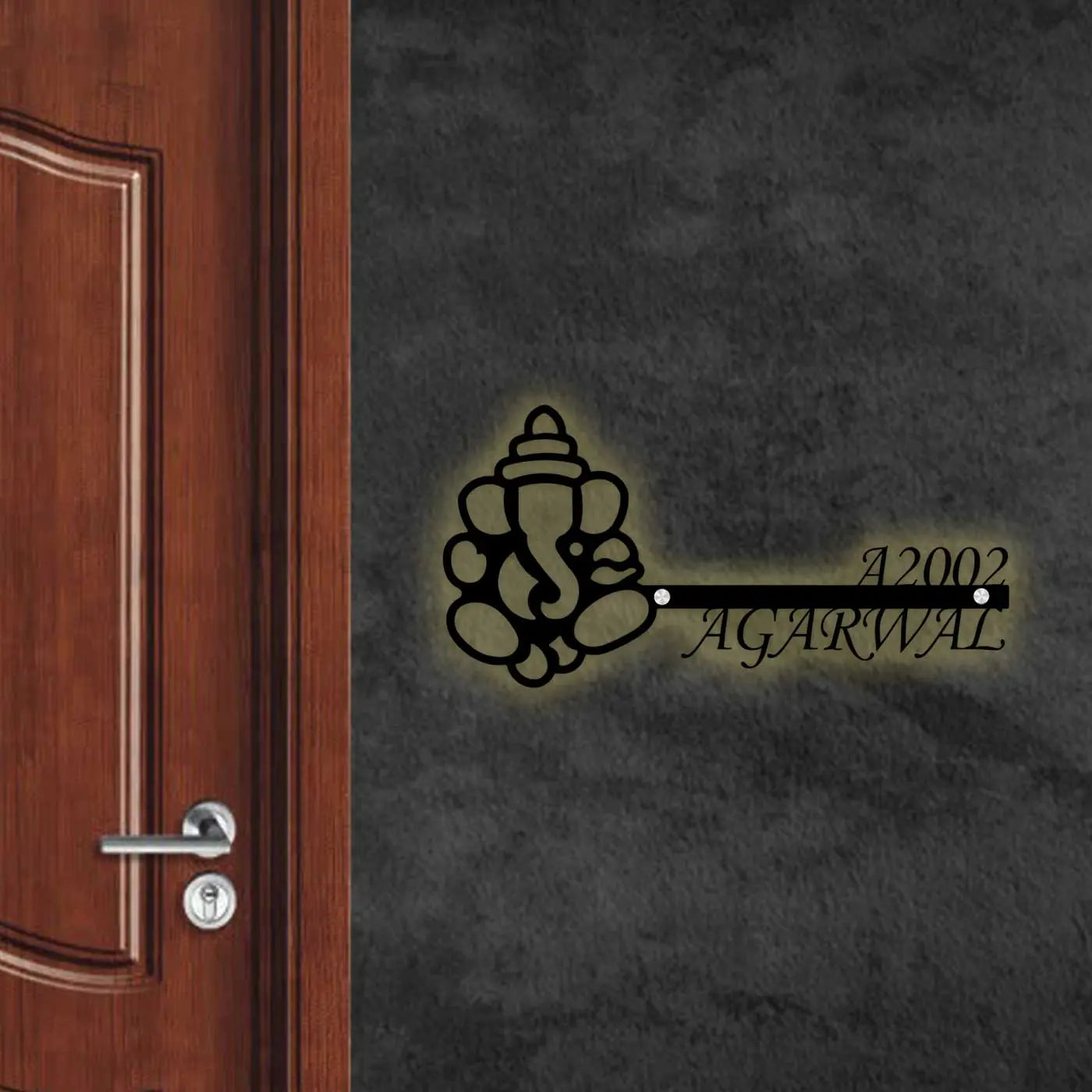 Personalized Metal Name Plate for Home – Laser Cut Religious Design (Outdoor & Indoor) - Harshita Craft