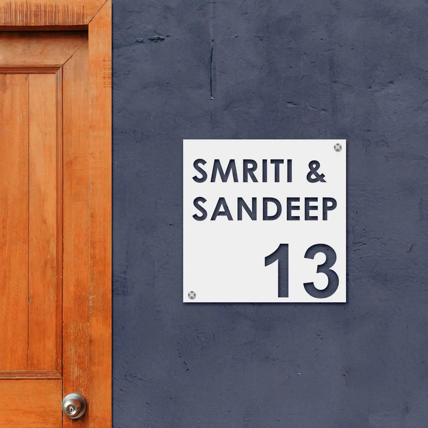 Personalized Laser Cut Square Steel Name Plate for Home Entrance - Harshita Craft
