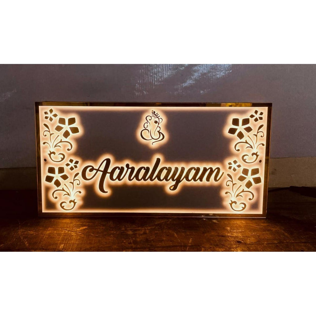 Custom Acrylic LED Name Plate with Golden Letters - Harshita Craft