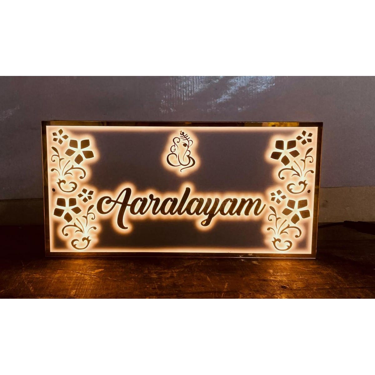 Custom Acrylic LED Name Plate with Golden Letters - Harshita Craft