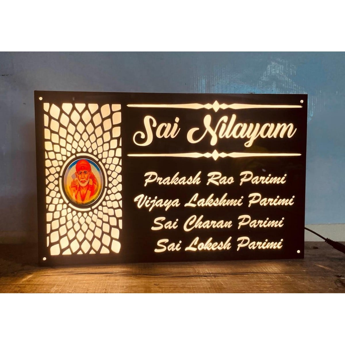 Acrylic LED Name Plate for Home – Custom Design (Warm White) - Harshita Craft