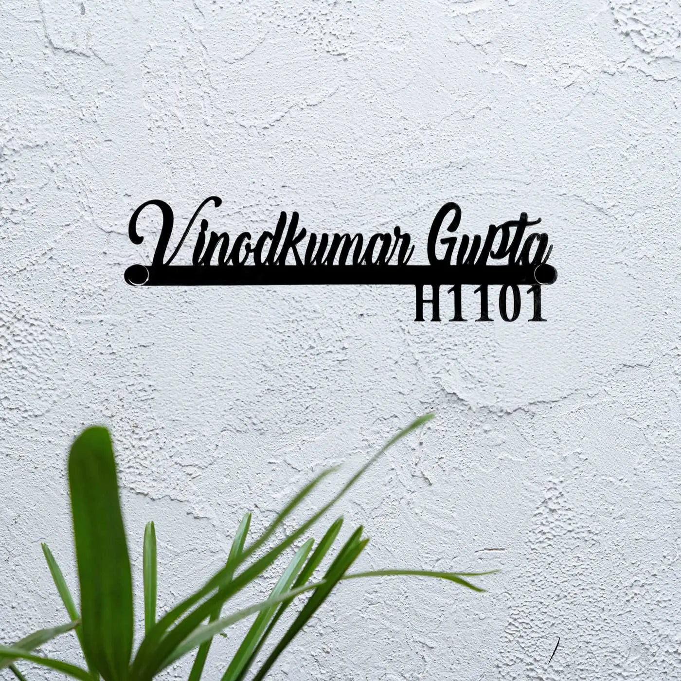 Personalized Waterproof Black LED Metal Name Plate for Home – Laser Cut Design - Harshita Craft