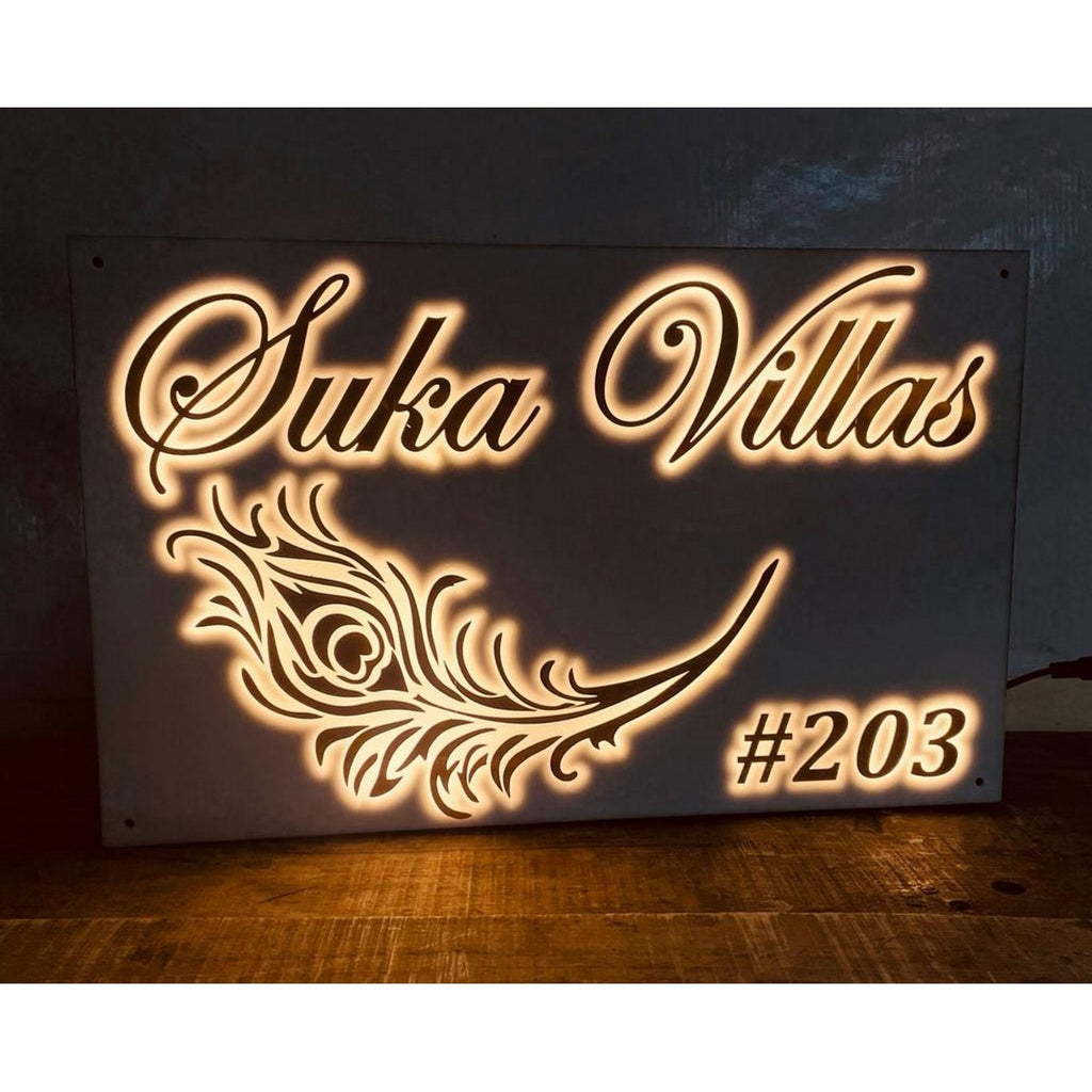 Mor Pankh LED Acrylic Name Plate Design for Home
