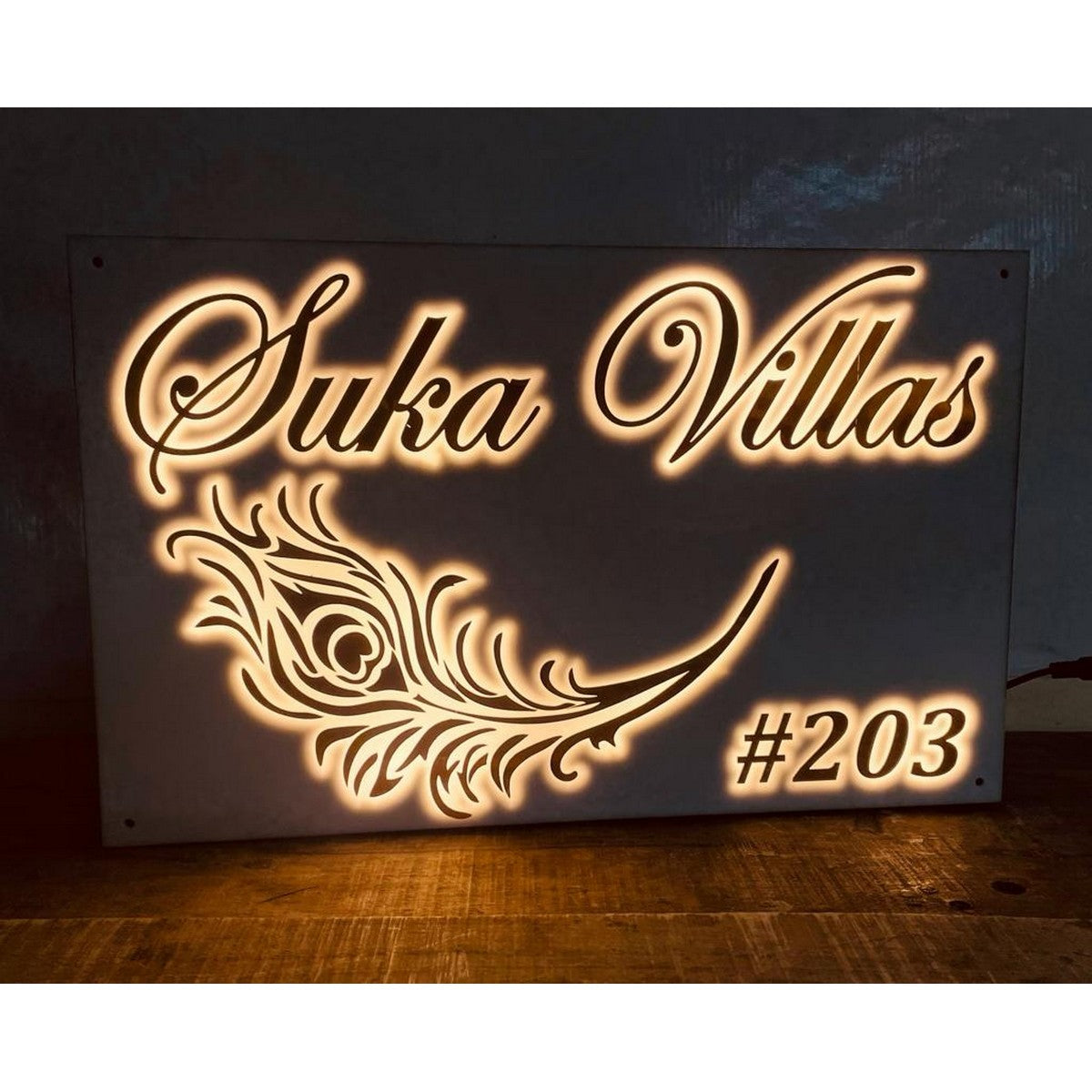 Mor Pankh LED Acrylic Name Plate Design for Home
